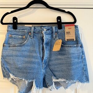 Levi's Blue Distressed Jean Shorts High-Waisted
